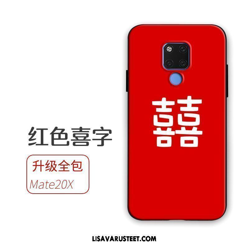 Huawei Mate 20 X Kuoret Punainen Rakastunut Pehmeä Neste Pesty Suede Tuki Halvat