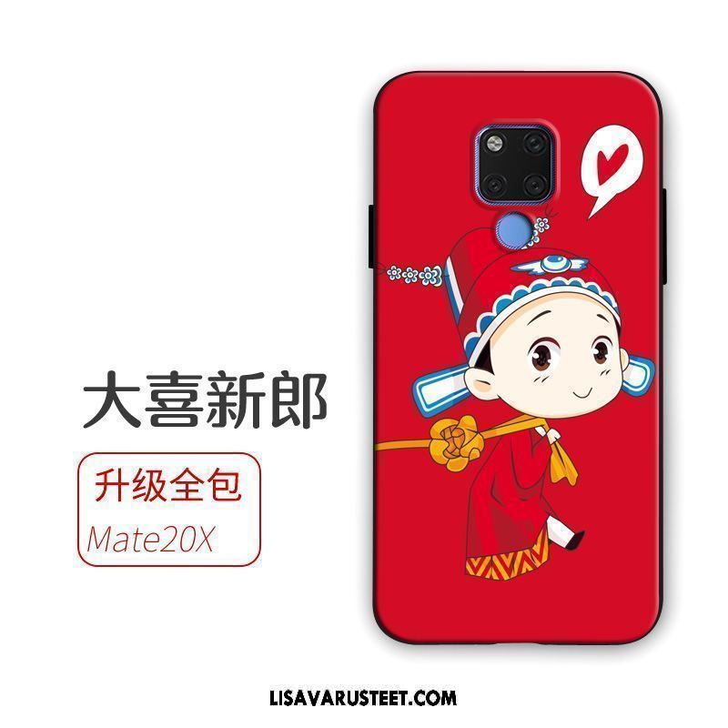 Huawei Mate 20 X Kuoret Punainen Rakastunut Pehmeä Neste Pesty Suede Tuki Halvat