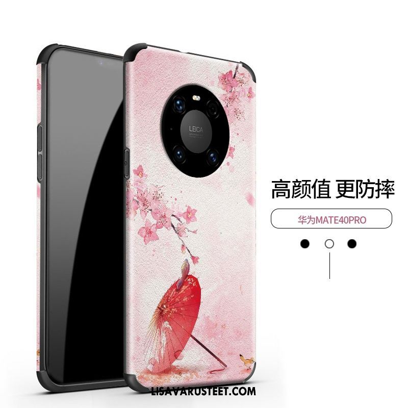 Huawei Mate 40 Pro Kuoret Kotelo Kukka Nahka Kiinalainen Tyyli Kohokuviointi Kuori Halvat