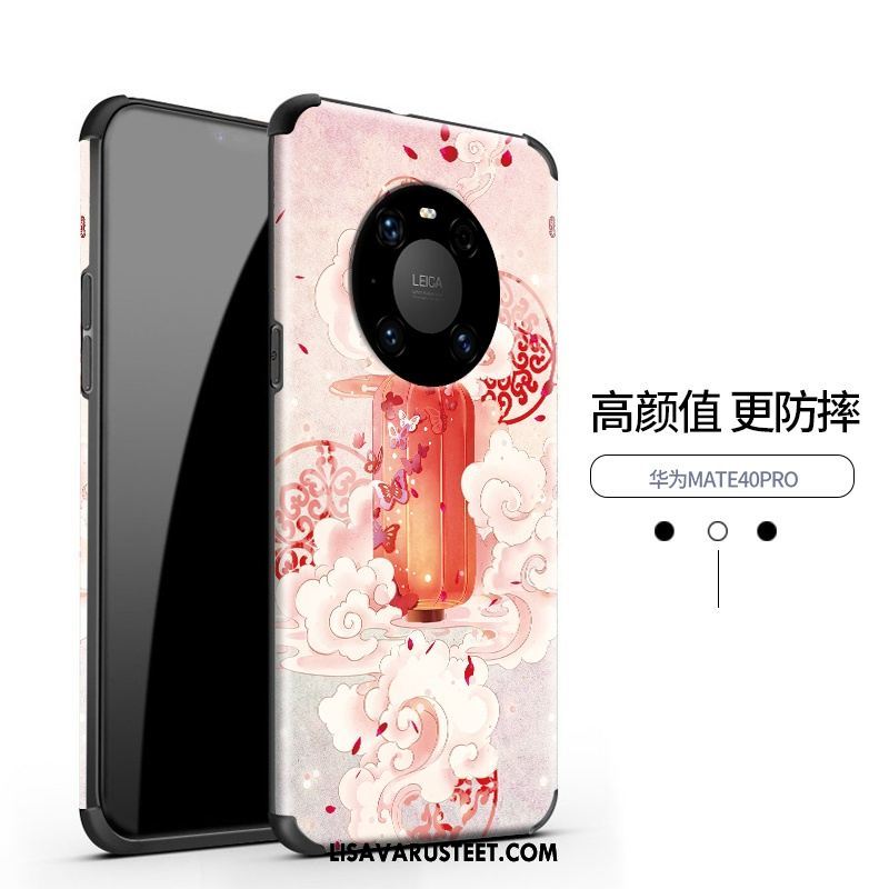 Huawei Mate 40 Pro Kuoret Kotelo Kukka Nahka Kiinalainen Tyyli Kohokuviointi Kuori Halvat