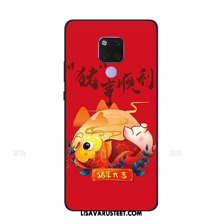 Huawei Mate 20 X Kuoret Kuori Punainen Kiinalainen Tyyli Puhelimen Pesty Suede Osta