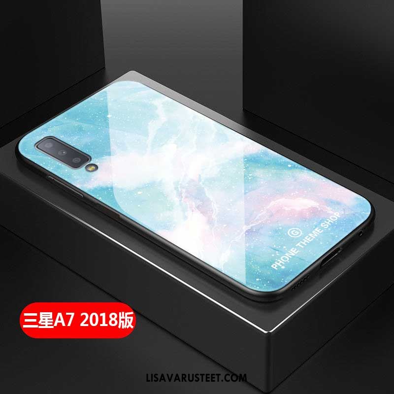 Samsung Galaxy A7 2018 Kuoret Kuori Lasi Yksinkertainen Sininen Luova Tarjous