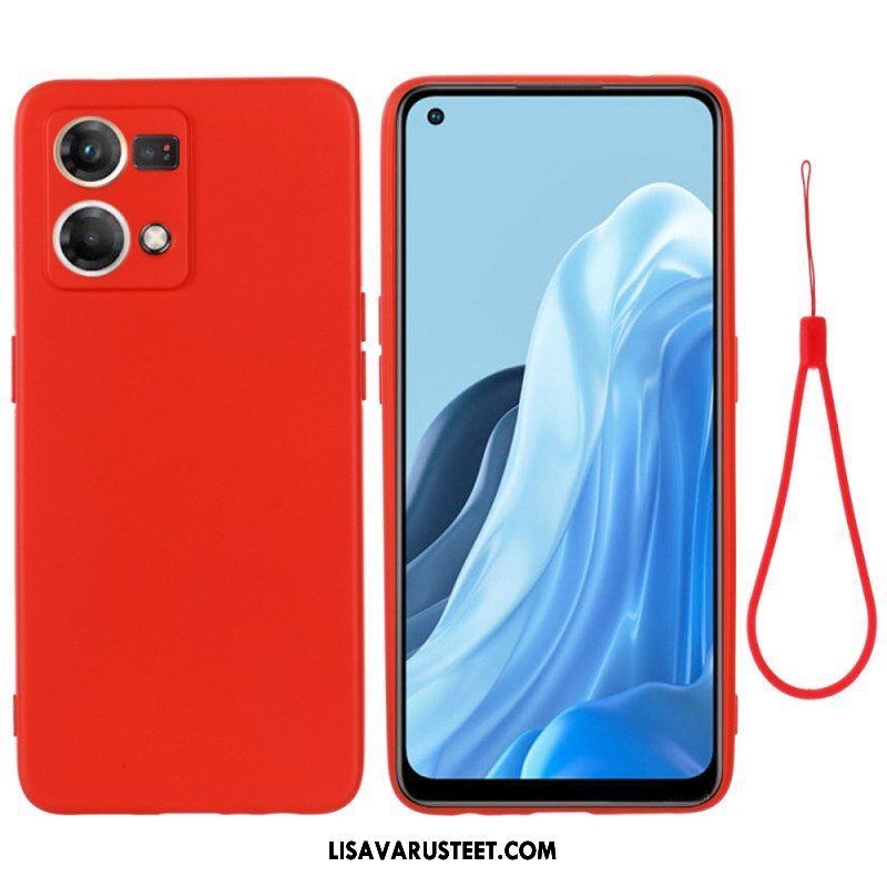 Case Oppo Reno 7 Nestemäinen Silikoni Kaulanauhalla