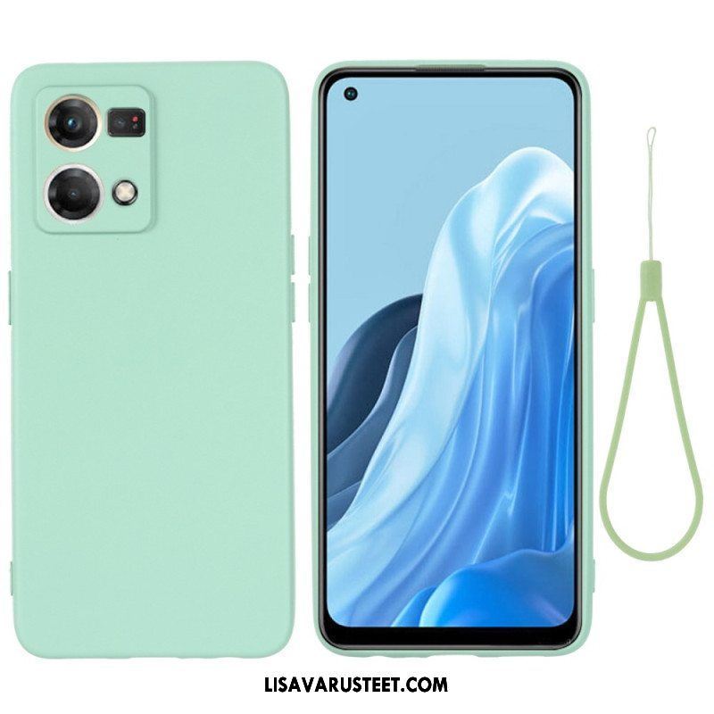 Case Oppo Reno 7 Nestemäinen Silikoni Kaulanauhalla