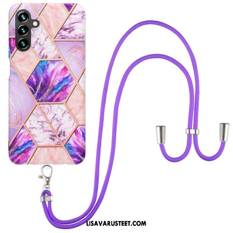 Case Samsung Galaxy A14 / A14 5G Kiristysnyörillä Marmoristyylinen Kiristysnyöri