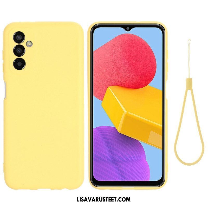 Case Samsung Galaxy M13 Nestemäinen Silikoni Kaulanauhalla