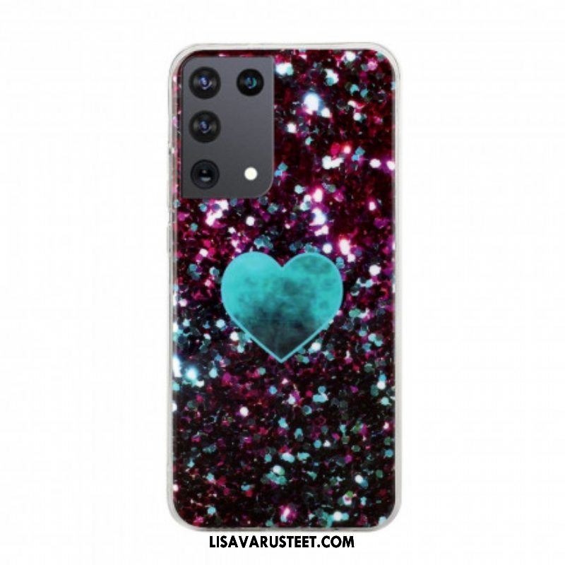 Case Samsung Galaxy S21 Ultra 5G Kimalteleva Marmorinen Sydän