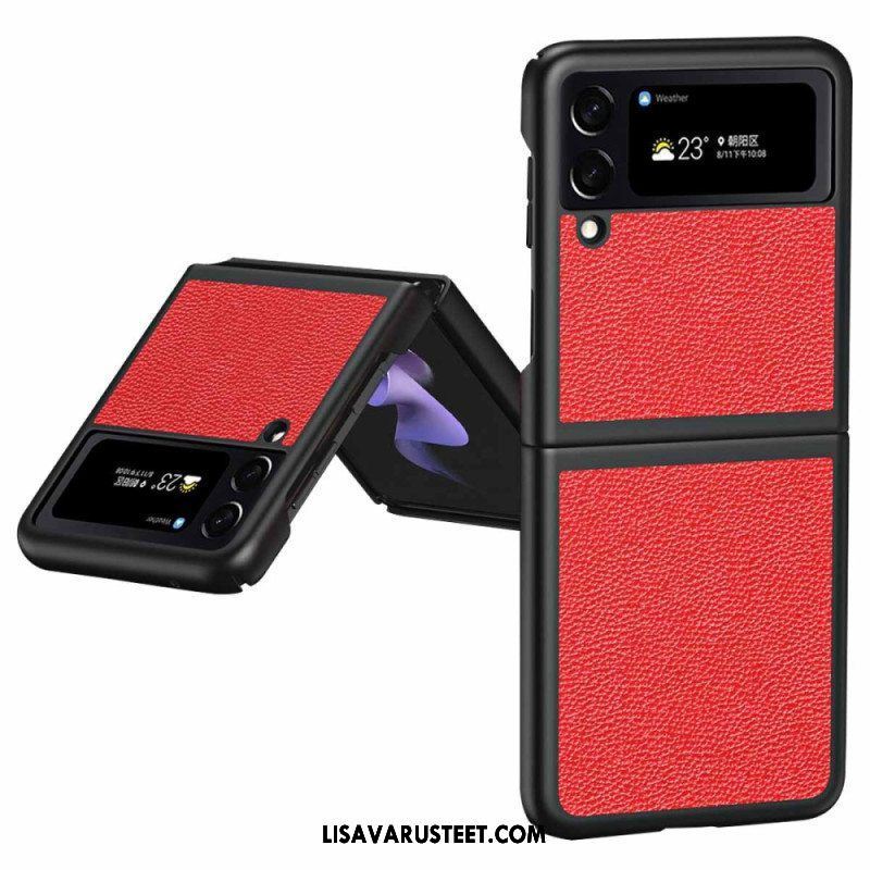 Case Samsung Galaxy Z Flip 4 Kotelot Flip Aito Litchi Värillinen Nahka