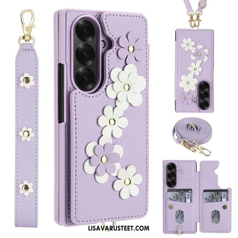 Case Samsung Galaxy Z Fold 7 Puhelinkuoret 3d-kukkakuvioinen Korttiteline Ja Jalusta