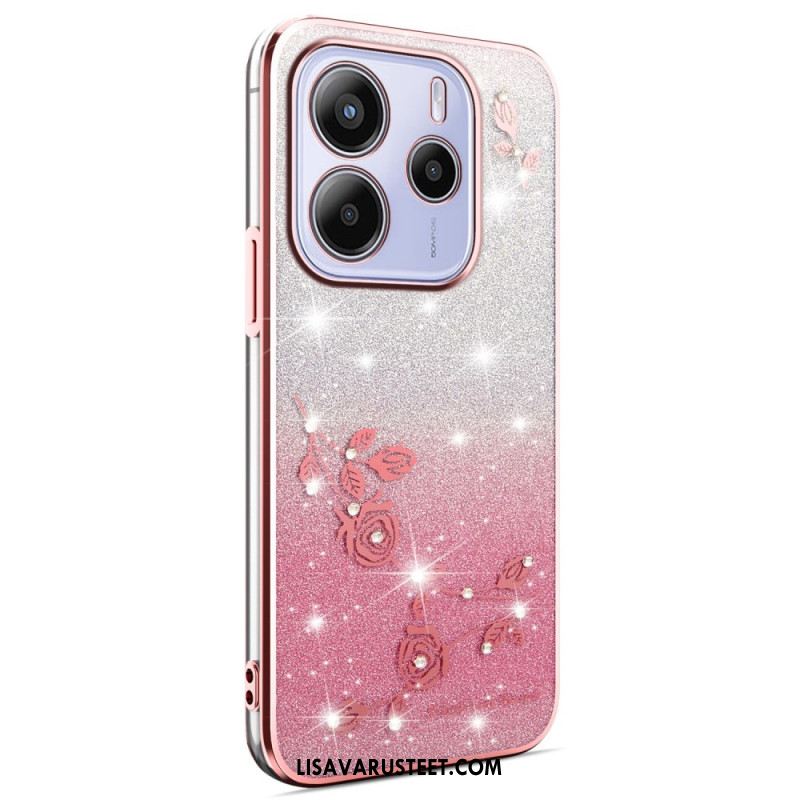 Case Xiaomi Redmi Note 14 4g Puhelinkuoret Liukuvärjätyt Kukat Kimallus