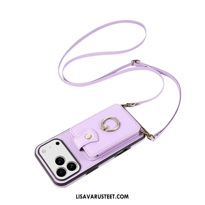 Case iPhone 17 Pro Max Puhelinkuoret Nahkakuvioinen Korttikotelo Ja Rannehihna