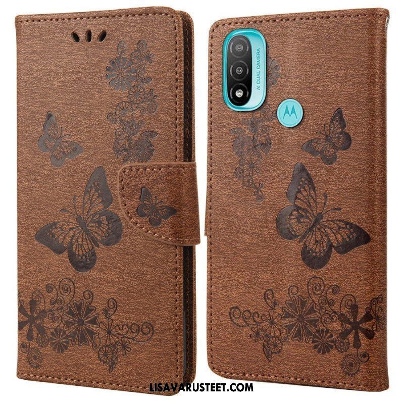 Flip Case Moto E40 / E30 / E20 Suojaketju Kuori Upeat Hihnaperhoset