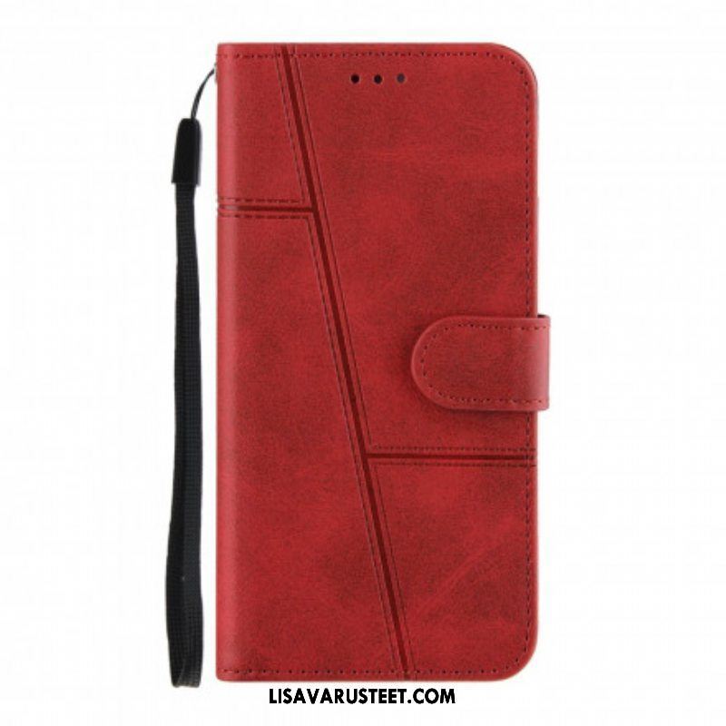 Flip Case Oppo A94 5G Suojaketju Kuori Strappy Geo Leather Effect