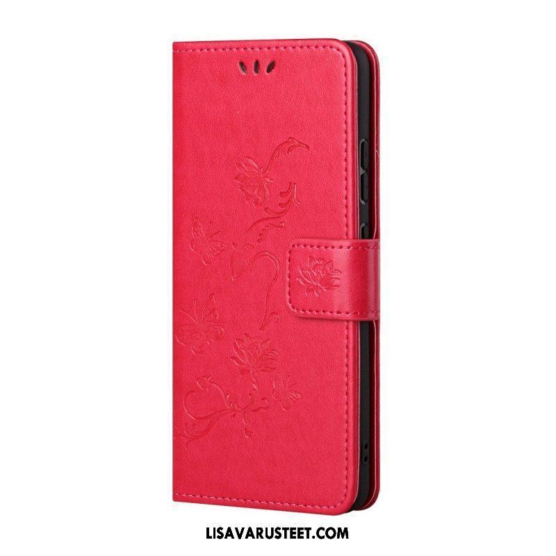 Flip Case Samsung Galaxy A13 5G / A04s Suojaketju Kuori Strap Kukat