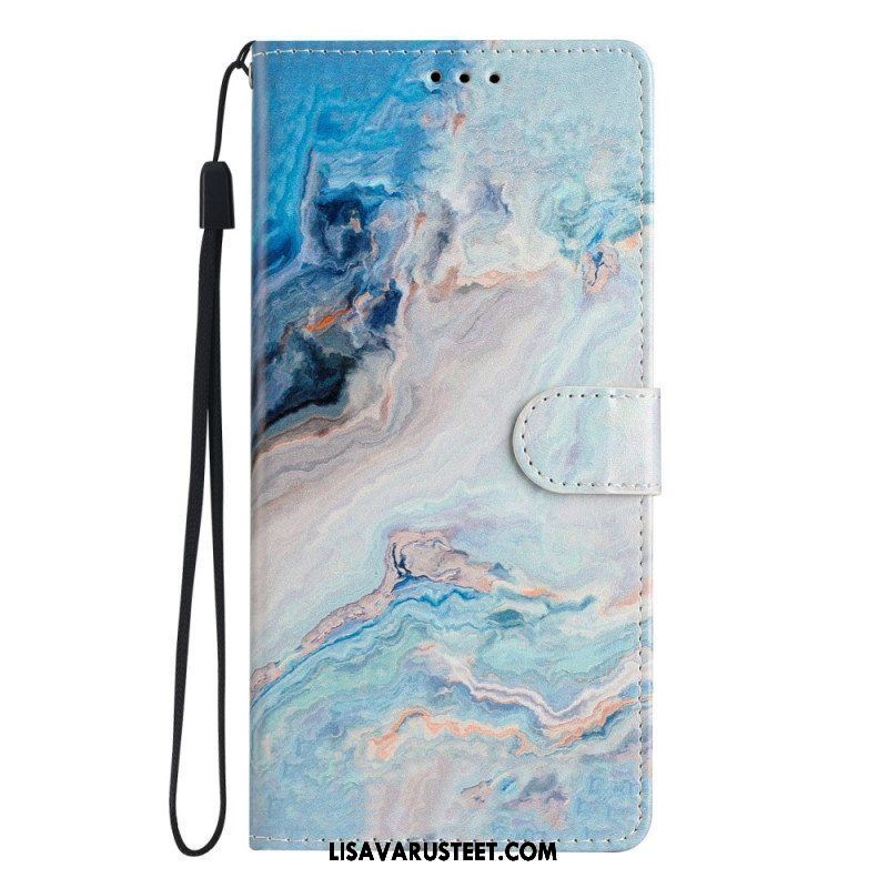 Flip Case Samsung Galaxy A54 5G Suojaketju Kuori Marmoroitu Hihna
