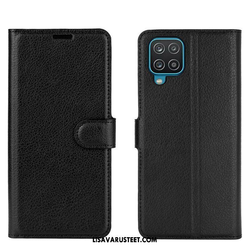 Flip Case Samsung Galaxy M12 / A12 Klassinen Litsi Tekonahka