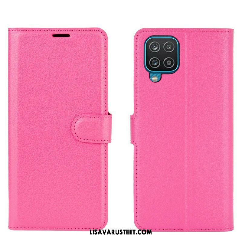 Flip Case Samsung Galaxy M12 / A12 Klassinen Litsi Tekonahka