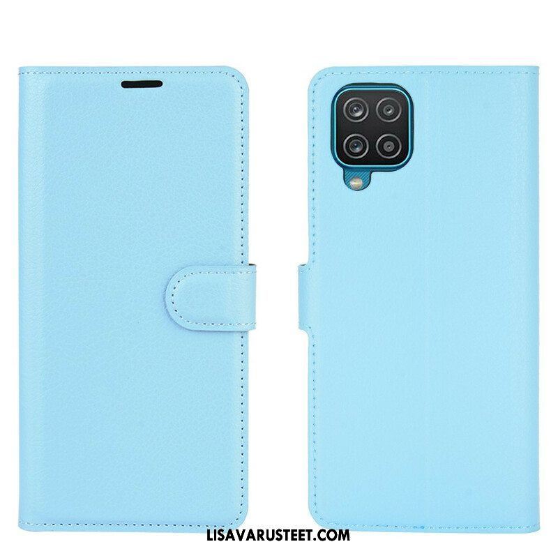 Flip Case Samsung Galaxy M12 / A12 Klassinen Litsi Tekonahka