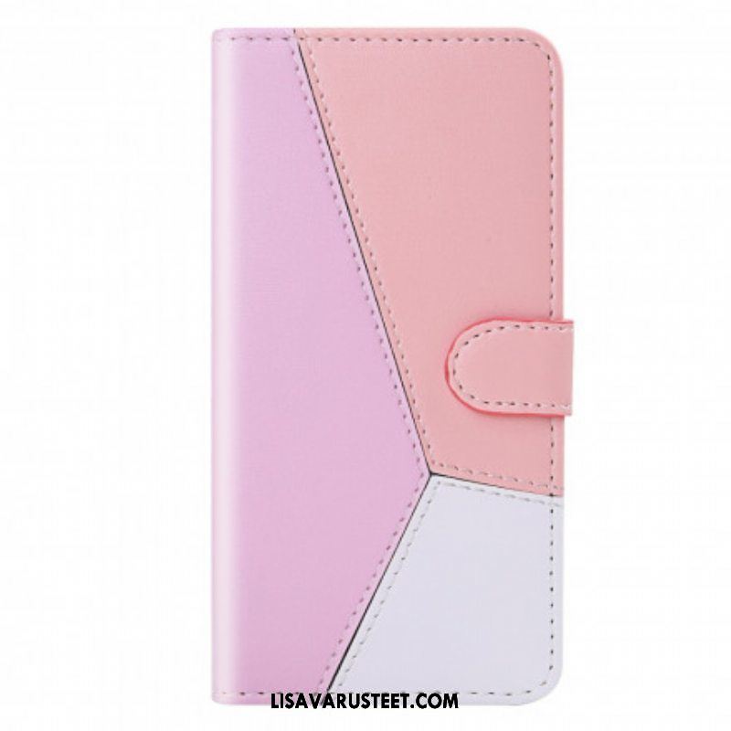 Flip Case Samsung Galaxy M12 / A12 Kolmivärinen Nahkaefekti