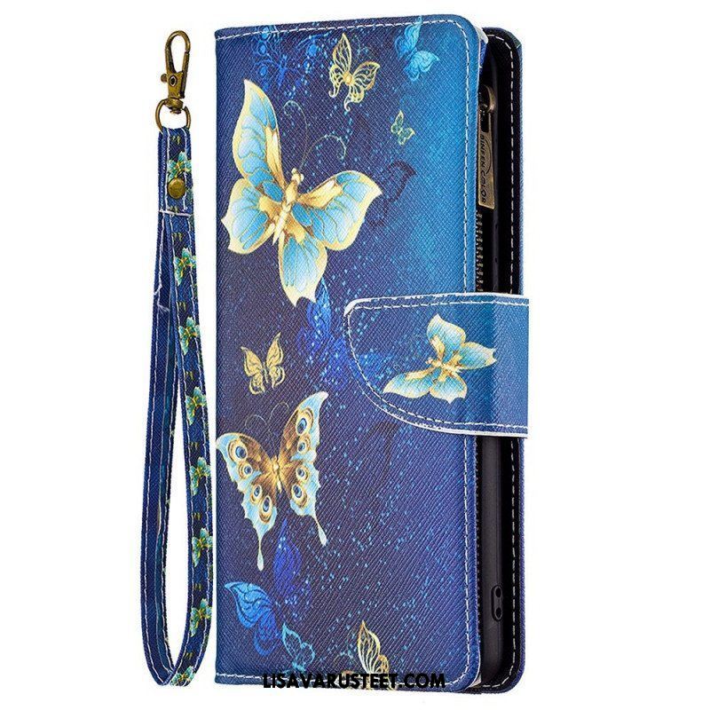 Flip Case Samsung Galaxy M23 5G Butterflies Kolikkolaukku Ja Kaulanauha