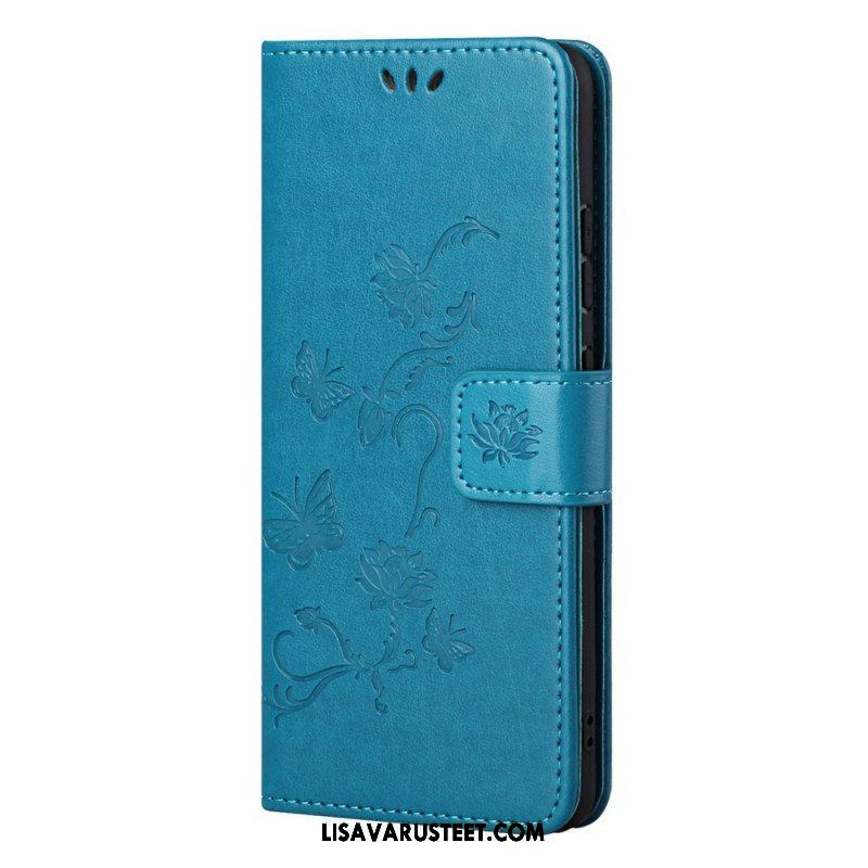 Flip Case Samsung Galaxy M52 5G Suojaketju Kuori Perhoset Ja Kukat -hihna