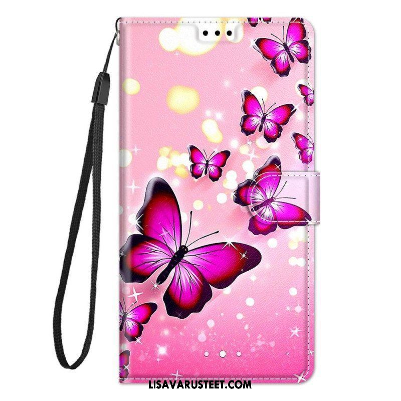 Flip Case Samsung Galaxy M53 5G Suojaketju Kuori Strap Butterflies Fan