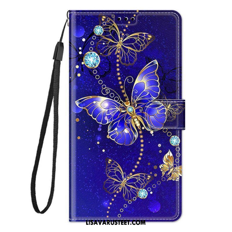 Flip Case Samsung Galaxy M53 5G Suojaketju Kuori Strap Butterflies Fan