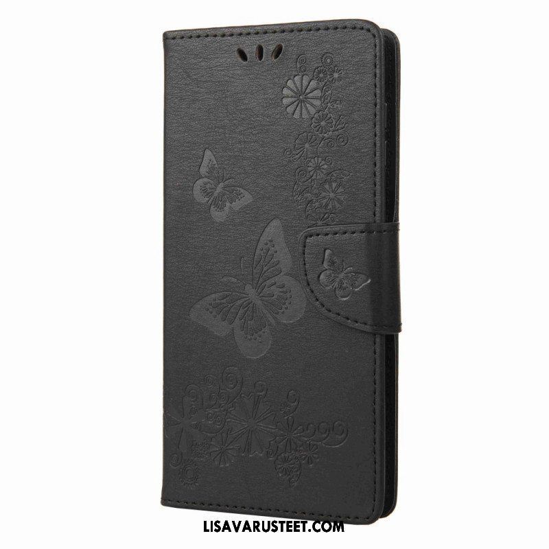 Flip Case Samsung Galaxy M53 5G Suojaketju Kuori Strappy Butterflies Design