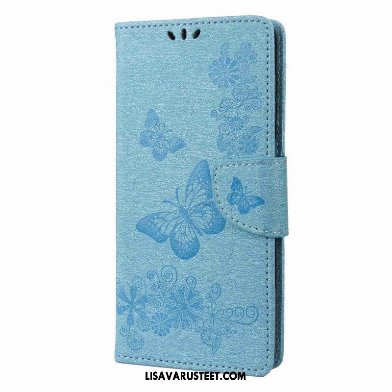 Flip Case Samsung Galaxy M53 5G Suojaketju Kuori Strappy Butterflies Design