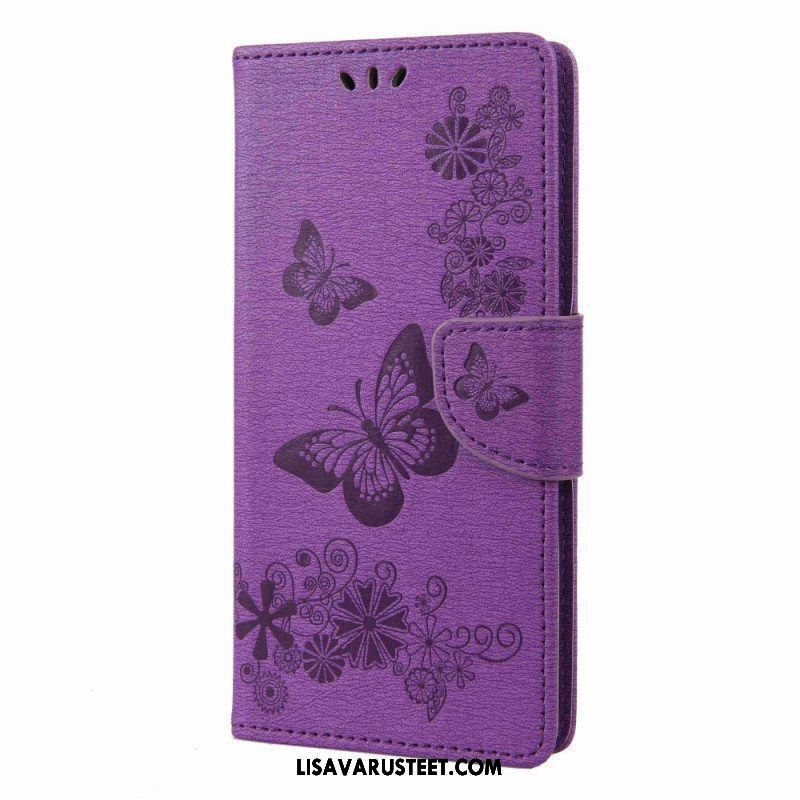 Flip Case Samsung Galaxy M53 5G Suojaketju Kuori Strappy Butterflies Design