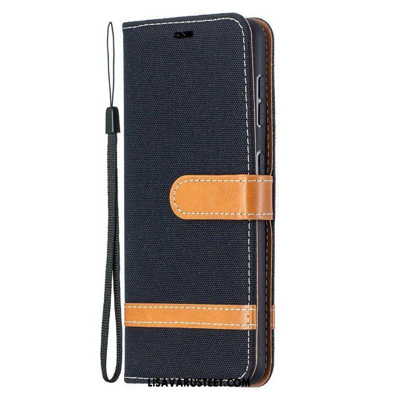 Flip Case Samsung Galaxy S21 5G Suojaketju Kuori Kangas- Ja Nahkaefektihihna