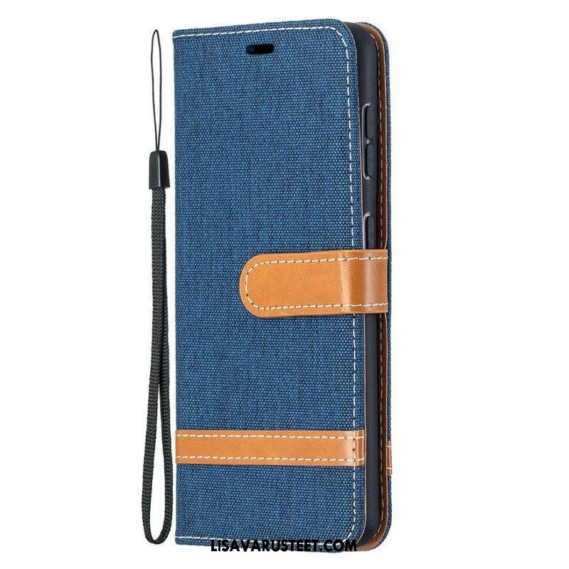 Flip Case Samsung Galaxy S21 5G Suojaketju Kuori Kangas- Ja Nahkaefektihihna