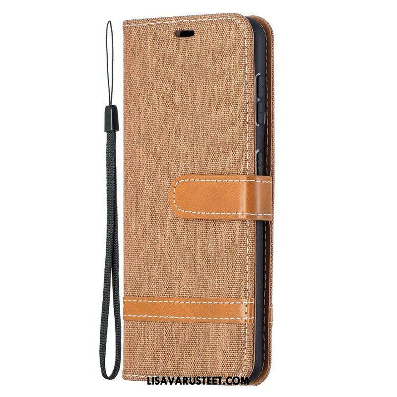 Flip Case Samsung Galaxy S21 5G Suojaketju Kuori Kangas- Ja Nahkaefektihihna