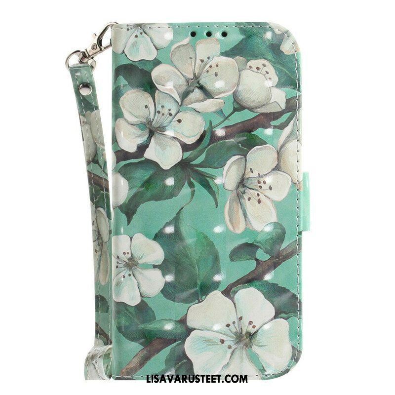 Flip Case Samsung Galaxy S21 FE Suojaketju Kuori Kukkiva Oksa Hihnalla