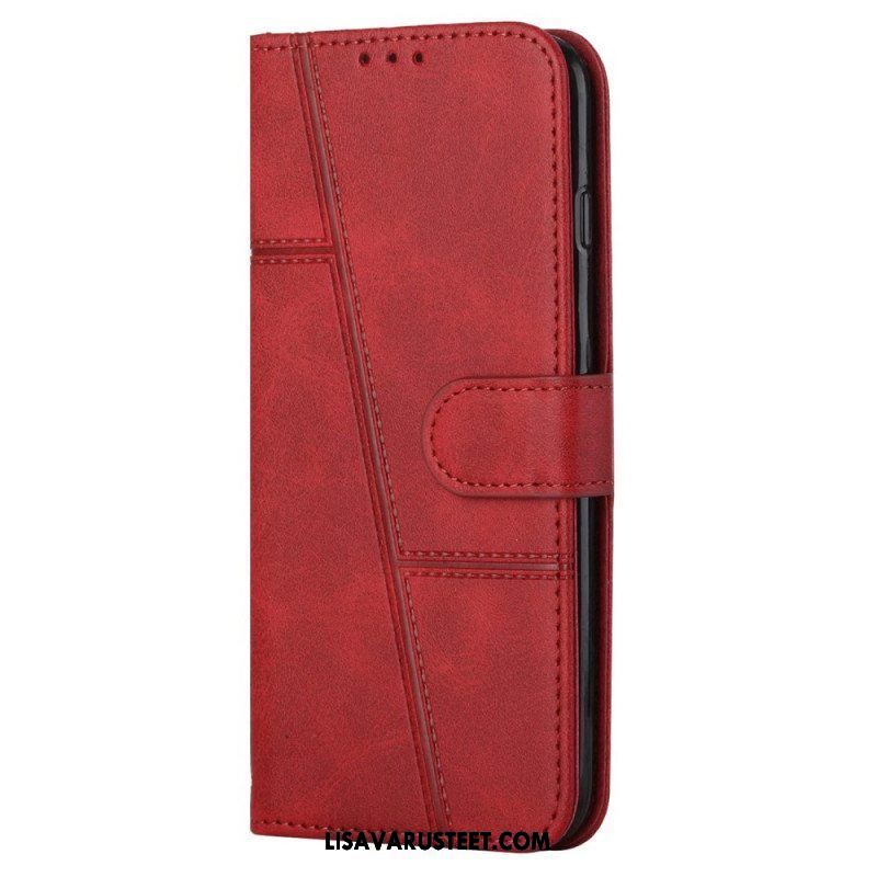 Flip Case Samsung Galaxy S22 Ultra 5G Suojaketju Kuori Strappy Geometric Leather Style