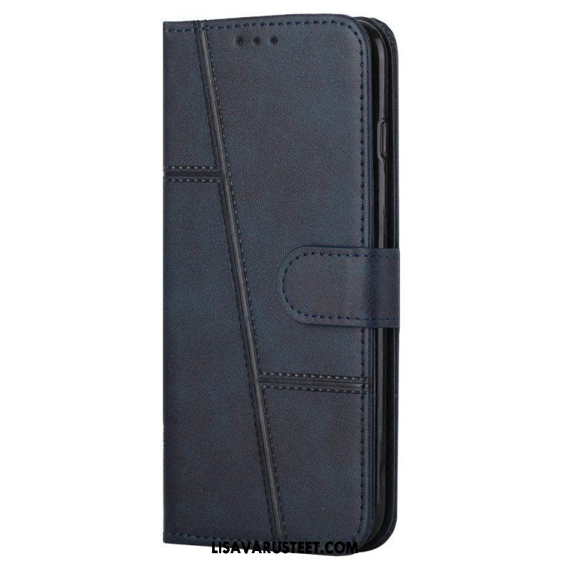 Flip Case Samsung Galaxy S22 Ultra 5G Suojaketju Kuori Strappy Geometric Leather Style