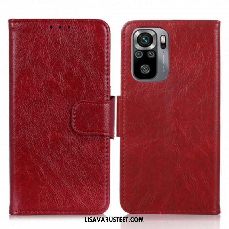 Flip Case Xiaomi Redmi Note 10 / 10S Halkaistu Nappan Nahka