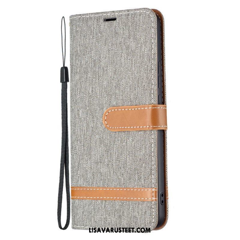 Flip Case Xiaomi Redmi Note 11 Pro Plus 5G Suojaketju Kuori Kangas- Ja Nahkaefektihihna