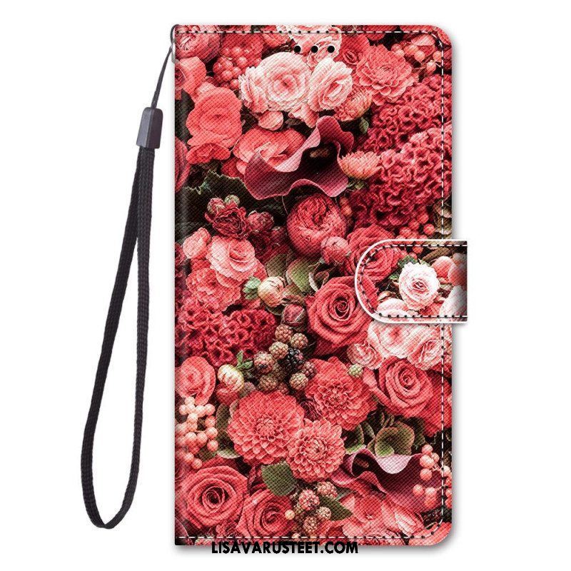 Flip Case Xiaomi Redmi Note 11 Pro Plus 5G Suojaketju Kuori Strap Kukat