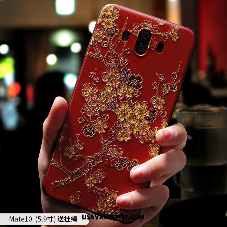 Huawei Mate 10 Kuoret Kuori Puhelimen Kohokuviointi Punainen Pehmeä Neste Osta