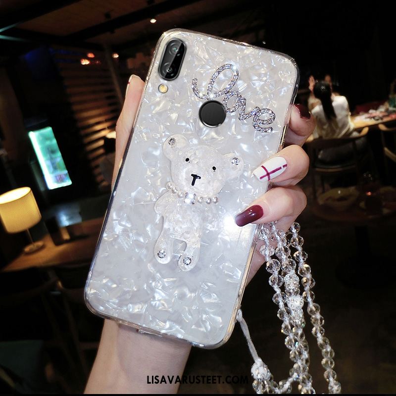 Huawei P Smart+ Kuoret Silikoni Net Red Rhinestone Inlay Kuori Valkoinen Halvat