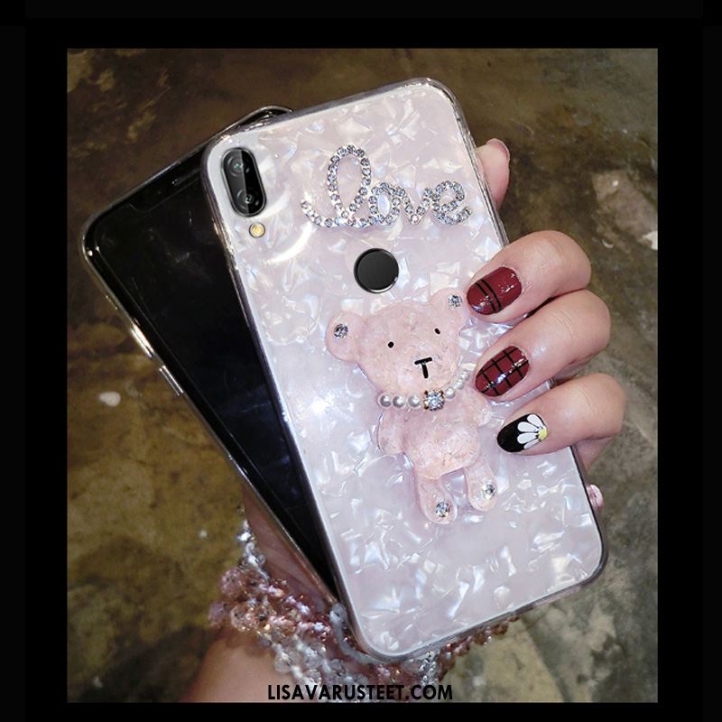 Huawei P Smart+ Kuoret Silikoni Net Red Rhinestone Inlay Kuori Valkoinen Halvat