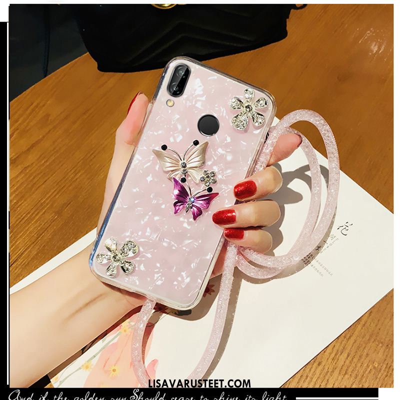 Huawei P Smart+ Kuoret Silikoni Net Red Rhinestone Inlay Kuori Valkoinen Halvat