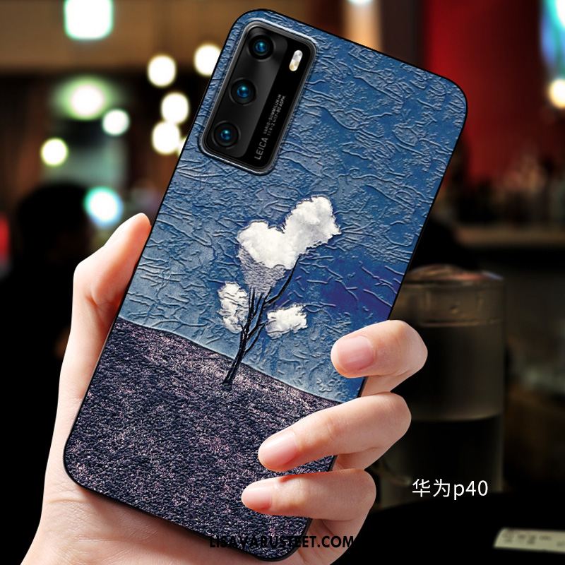 Huawei P40 Kuoret Kohokuviointi Pehmeä Neste Sininen Kuori Kotelo Halpa