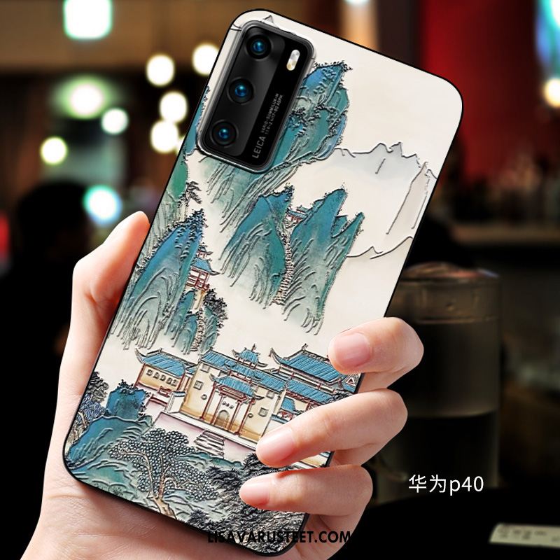 Huawei P40 Kuoret Kohokuviointi Pehmeä Neste Sininen Kuori Kotelo Halpa