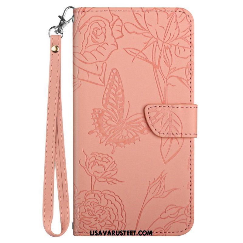 Kotelot Oppo Find X5 Lite Suojaketju Kuori Strap Butterflies Print