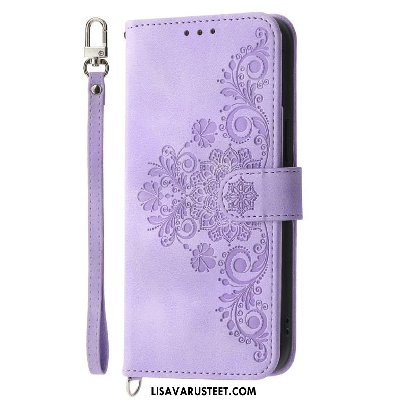 Kotelot Oppo Reno 14 Pro 5g Pitsimokkanahkaefekti Hihnalla Ja Olkahihnalla