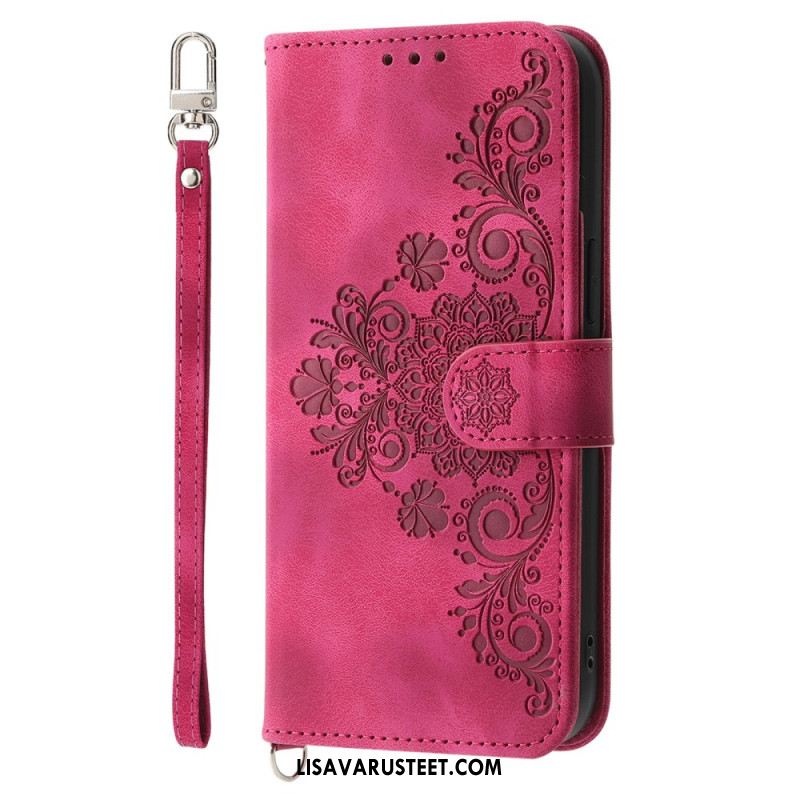 Kotelot Oppo Reno 14 Pro 5g Pitsimokkanahkaefekti Hihnalla Ja Olkahihnalla