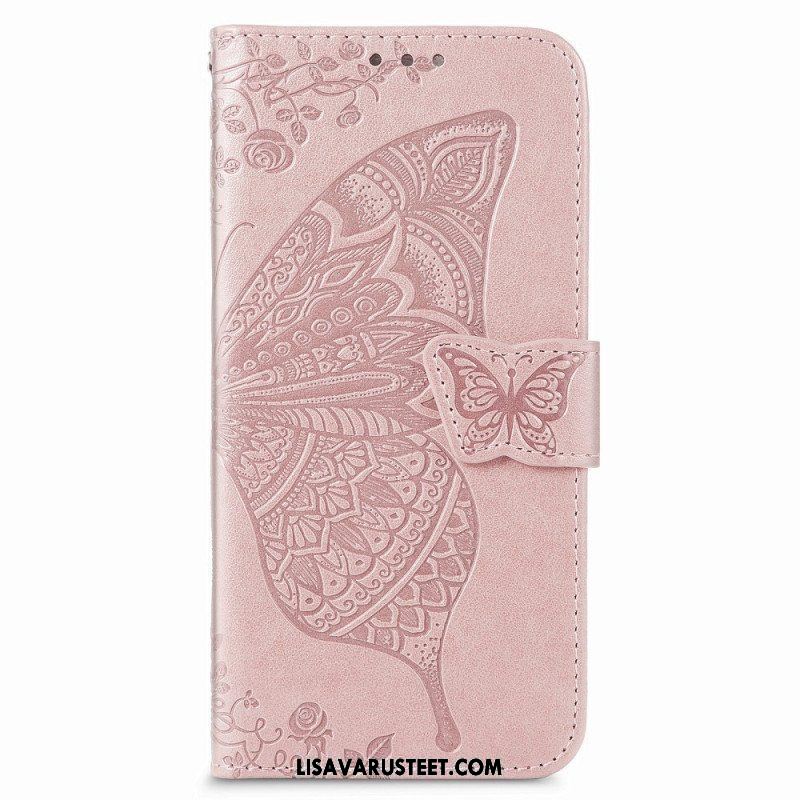 Kotelot Samsung Galaxy S22 Plus 5G Butterfly Design Kaulanauhalla