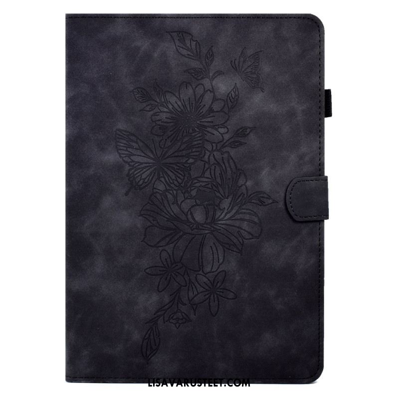 Kotelot Samsung Galaxy Tab S11 Mokkanahkainen Kukka- Ja Perhoskuvio